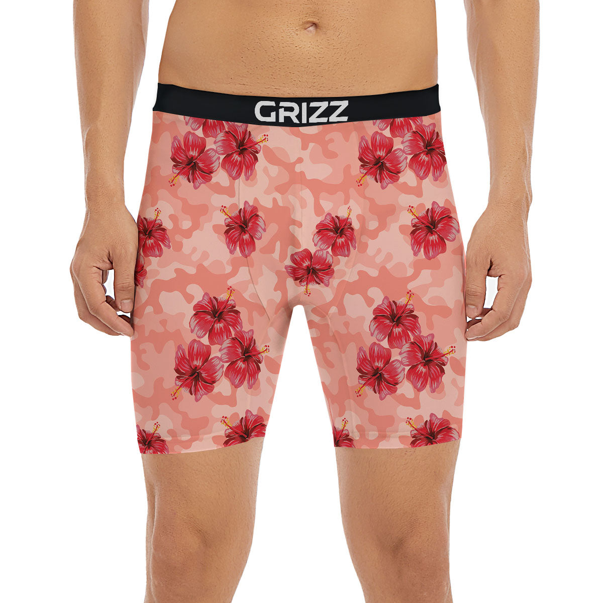 Camouflage Pink Hibiscus Flower Print Pattern Boxer Briefs-grizzshop
