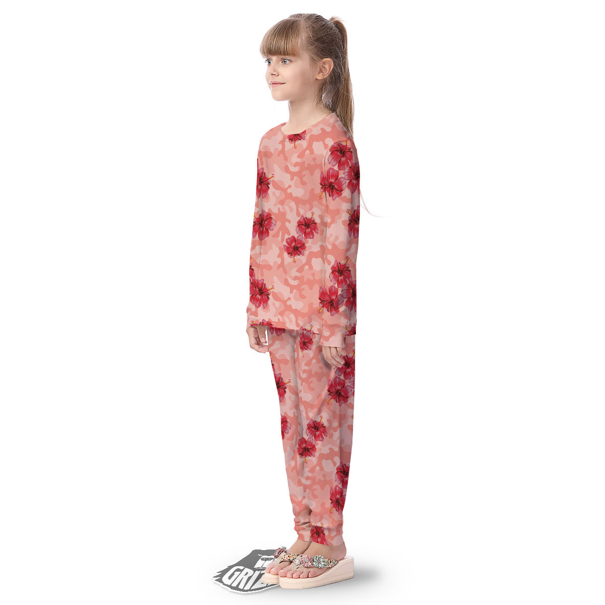 Camouflage Pink Hibiscus Flower Print Pattern Kid's Pajamas-grizzshop