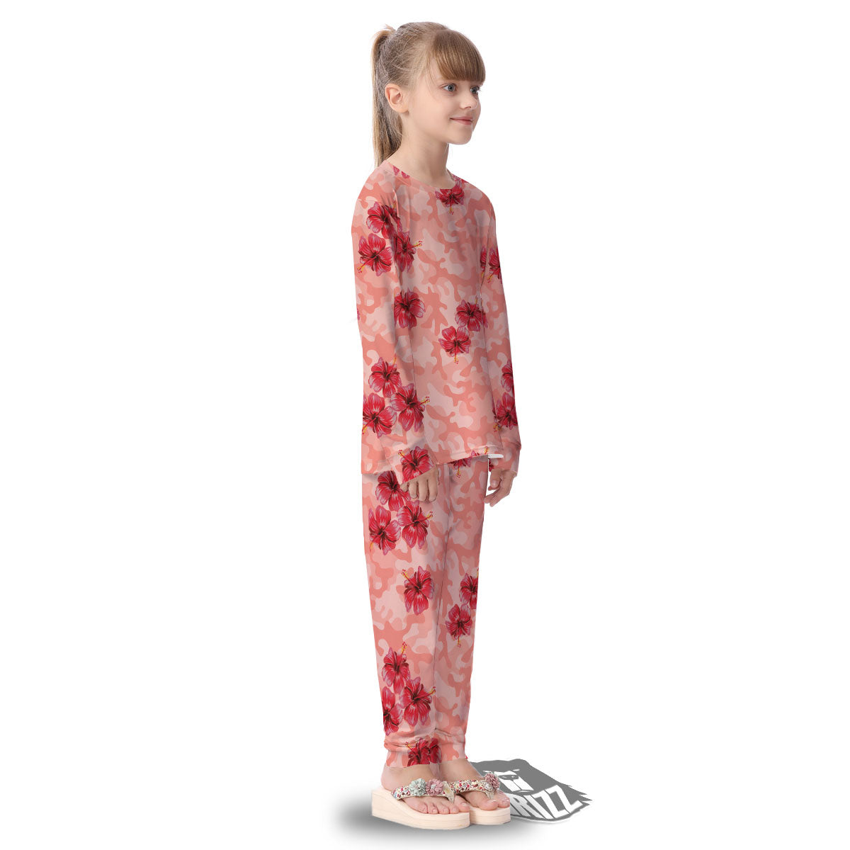 Camouflage Pink Hibiscus Flower Print Pattern Kid's Pajamas-grizzshop