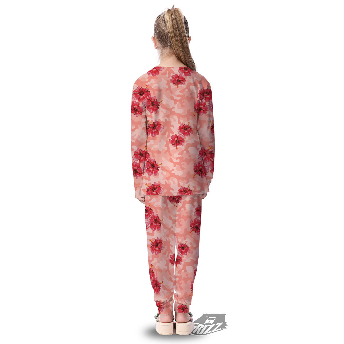 Camouflage Pink Hibiscus Flower Print Pattern Kid's Pajamas-grizzshop