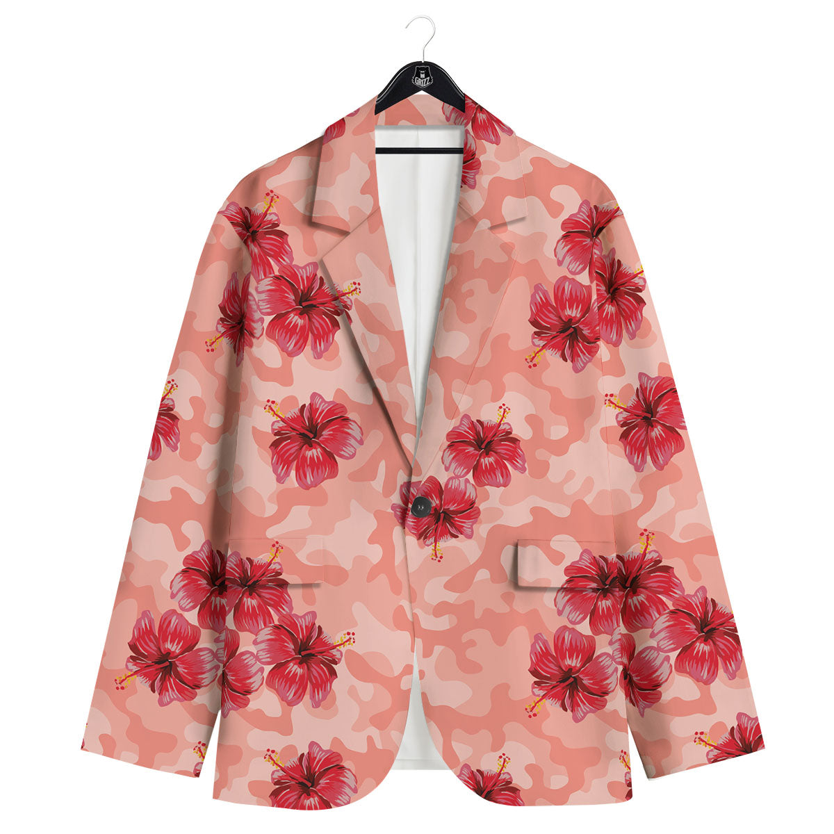 Camouflage Pink Hibiscus Flower Print Pattern Men's Sport Coat-grizzshop