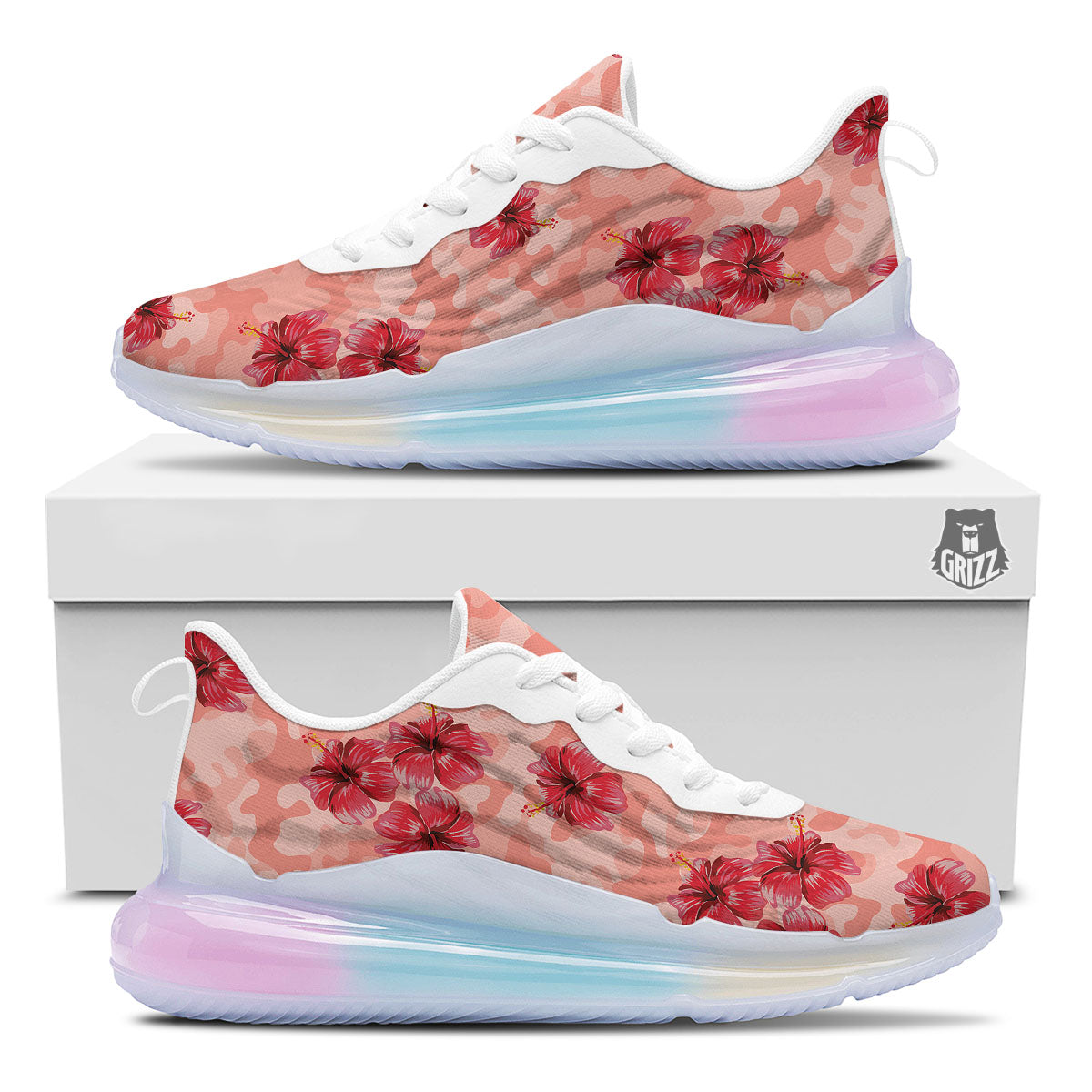 Camouflage Pink Hibiscus Flower Print Pattern Running Sneakers-grizzshop