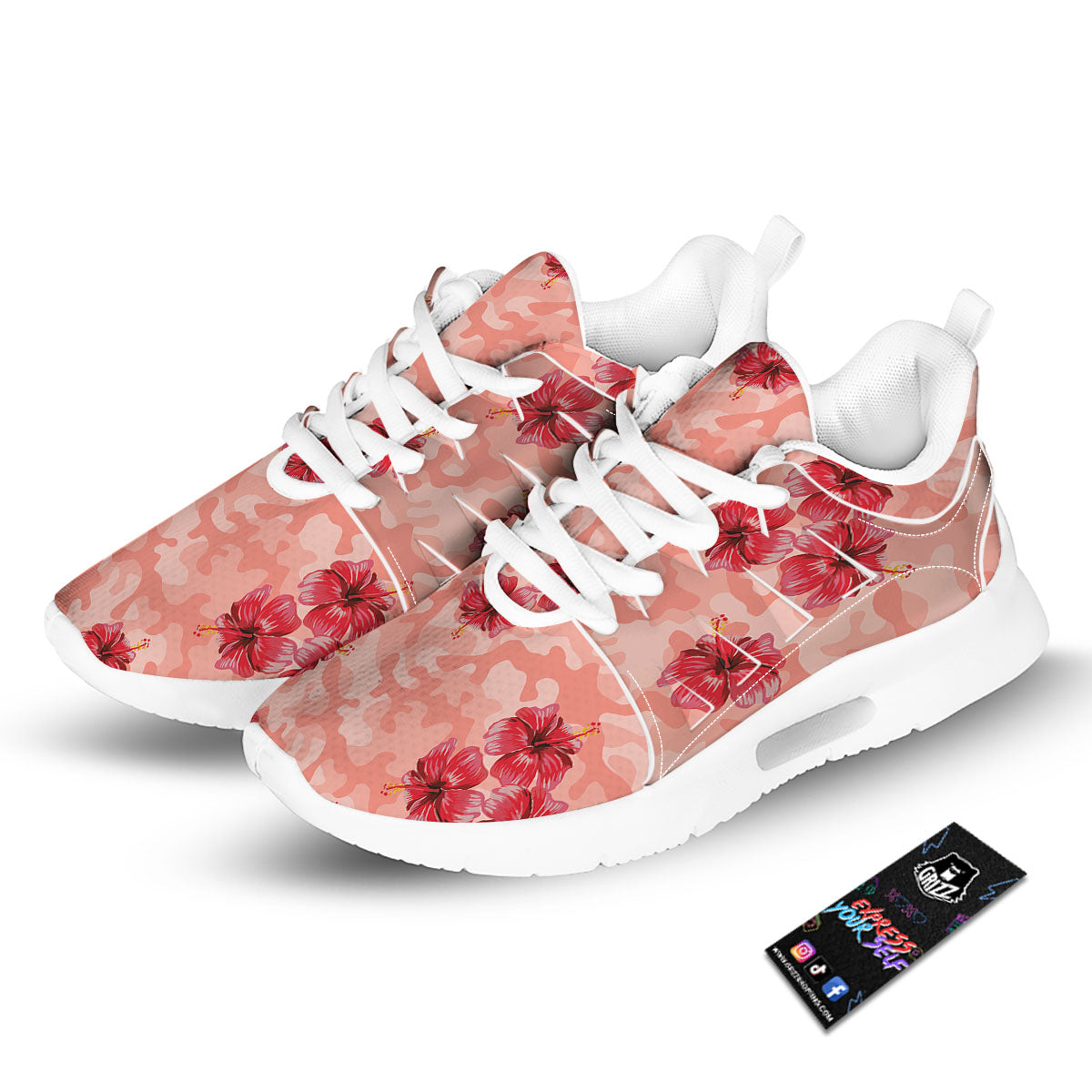 Camouflage Pink Hibiscus Flower Print Pattern Tennis Shoes-grizzshop