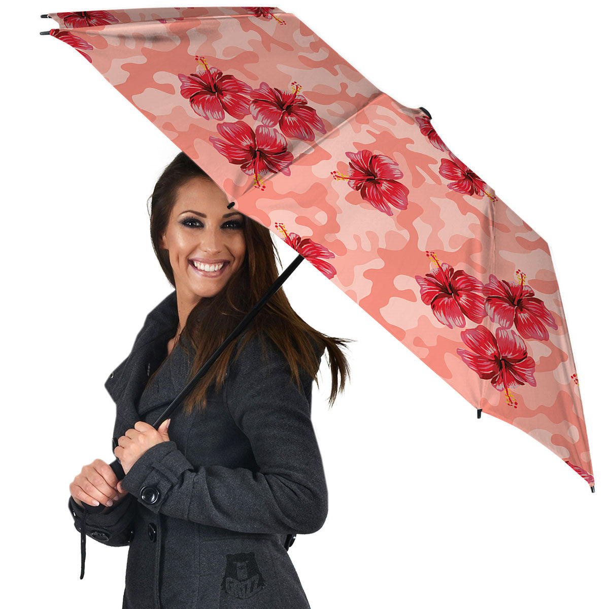 Camouflage Pink Hibiscus Flower Print Pattern Umbrella-grizzshop