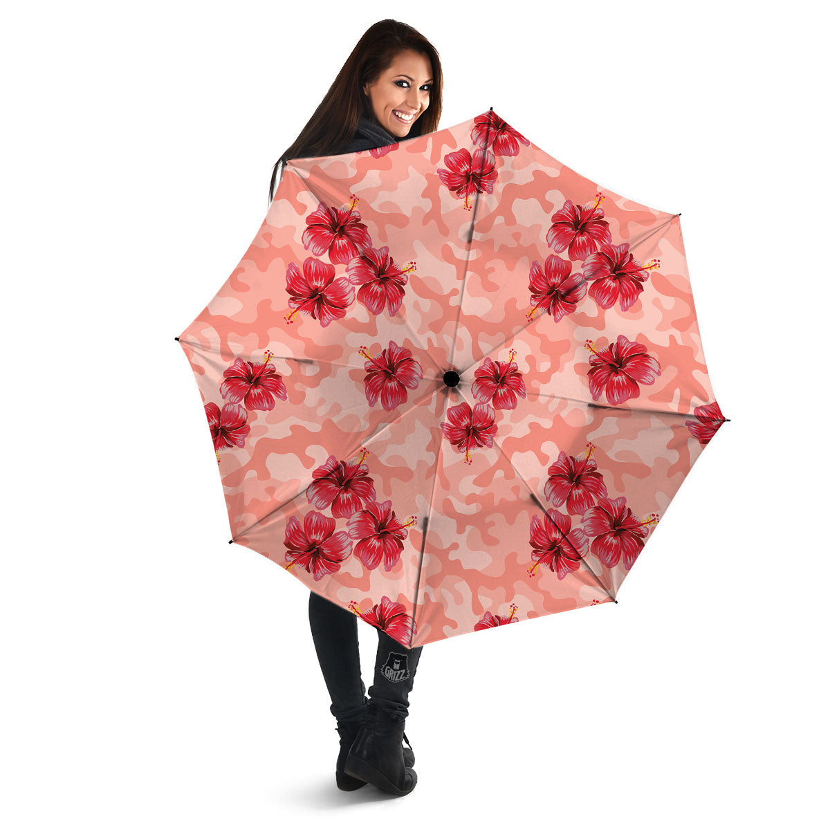 Camouflage Pink Hibiscus Flower Print Pattern Umbrella-grizzshop