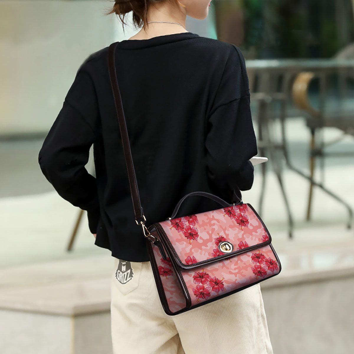 Camouflage Pink Hibiscus Flower Print Pattern Women's Satchel Bag-grizzshop