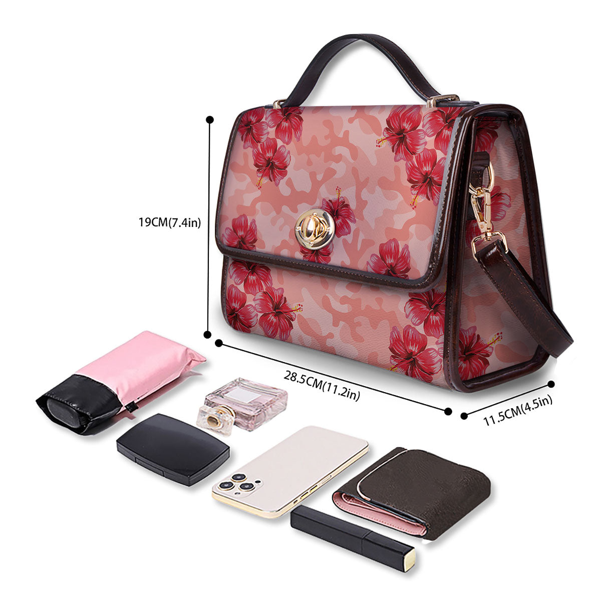Camouflage Pink Hibiscus Flower Print Pattern Women's Satchel Bag-grizzshop