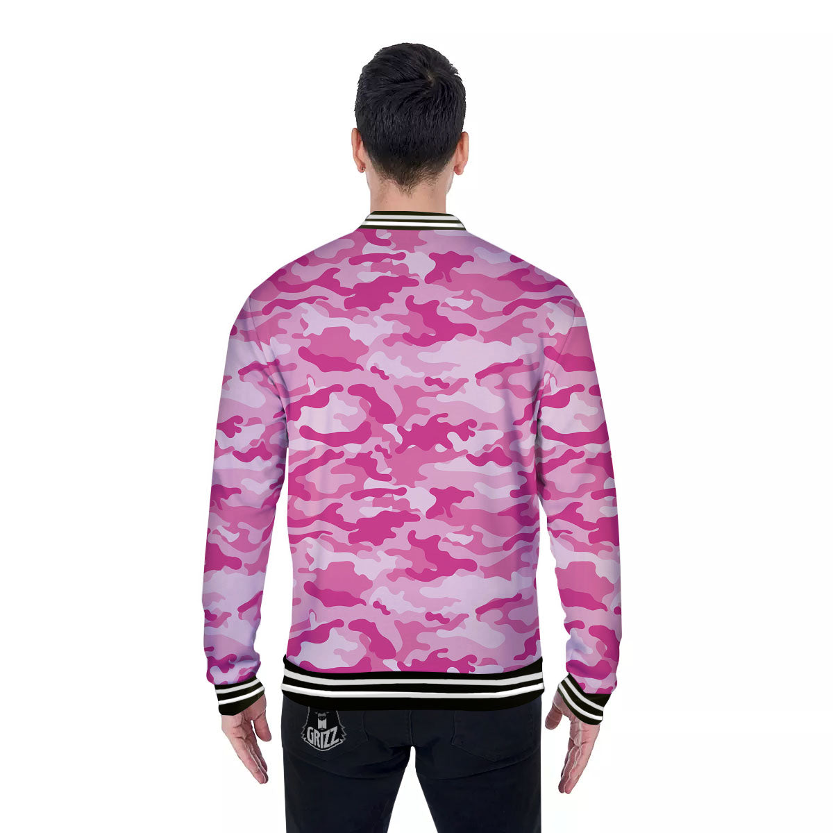 Camouflage Pink Print Pattern Baseball Jacket-grizzshop