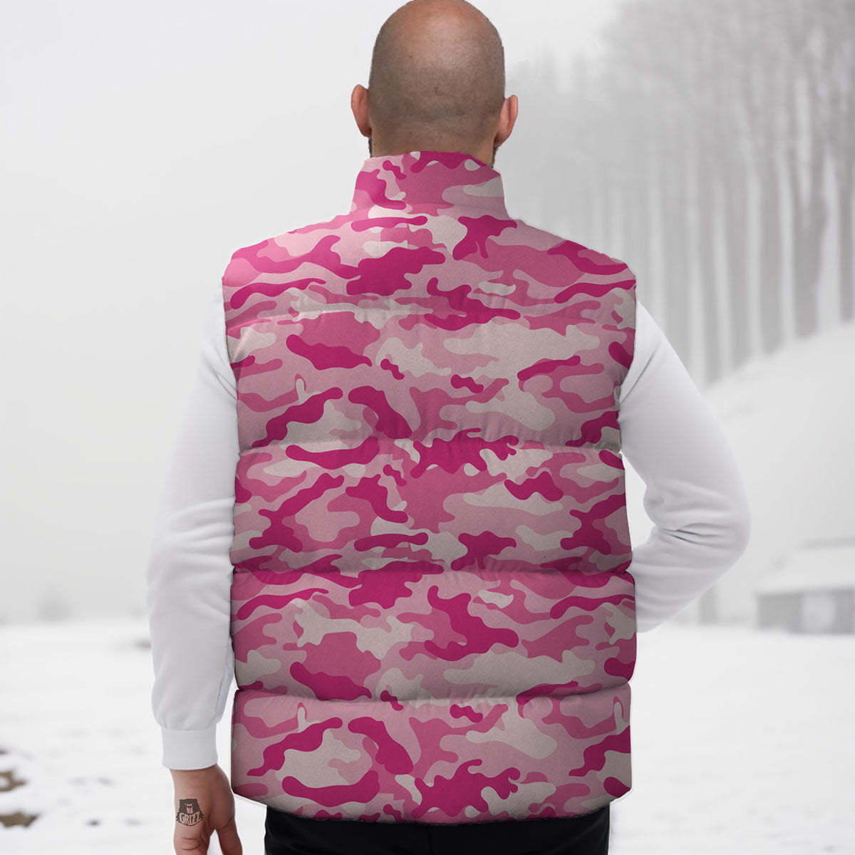 Camouflage Pink Print Pattern Down Vest-grizzshop