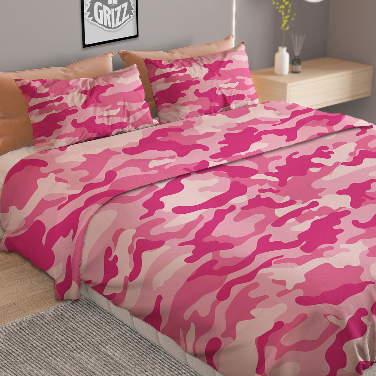 Camouflage Pink Print Pattern Duvet Cover Bedding Set
