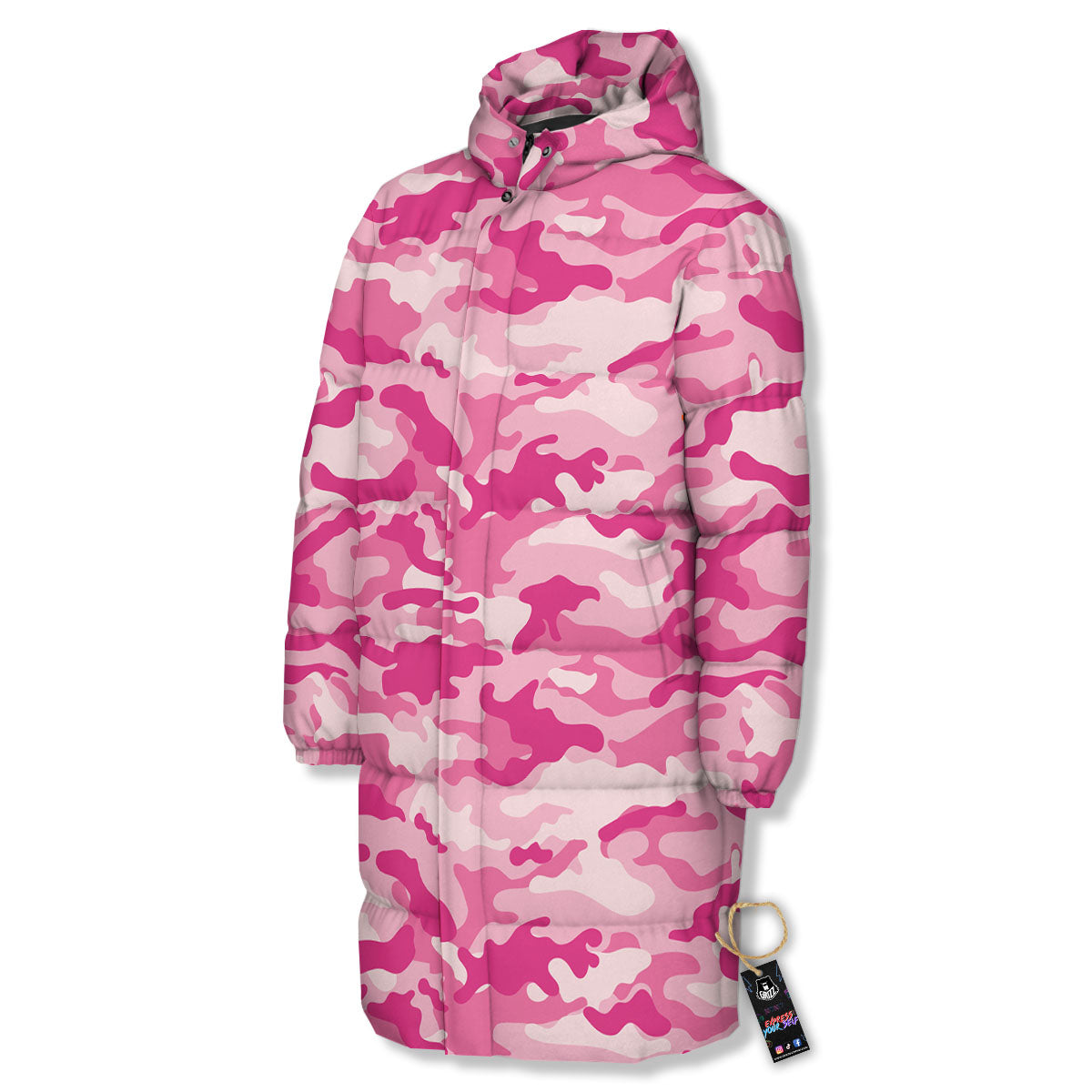 Camouflage Pink Print Pattern Long Down Jacket-grizzshop
