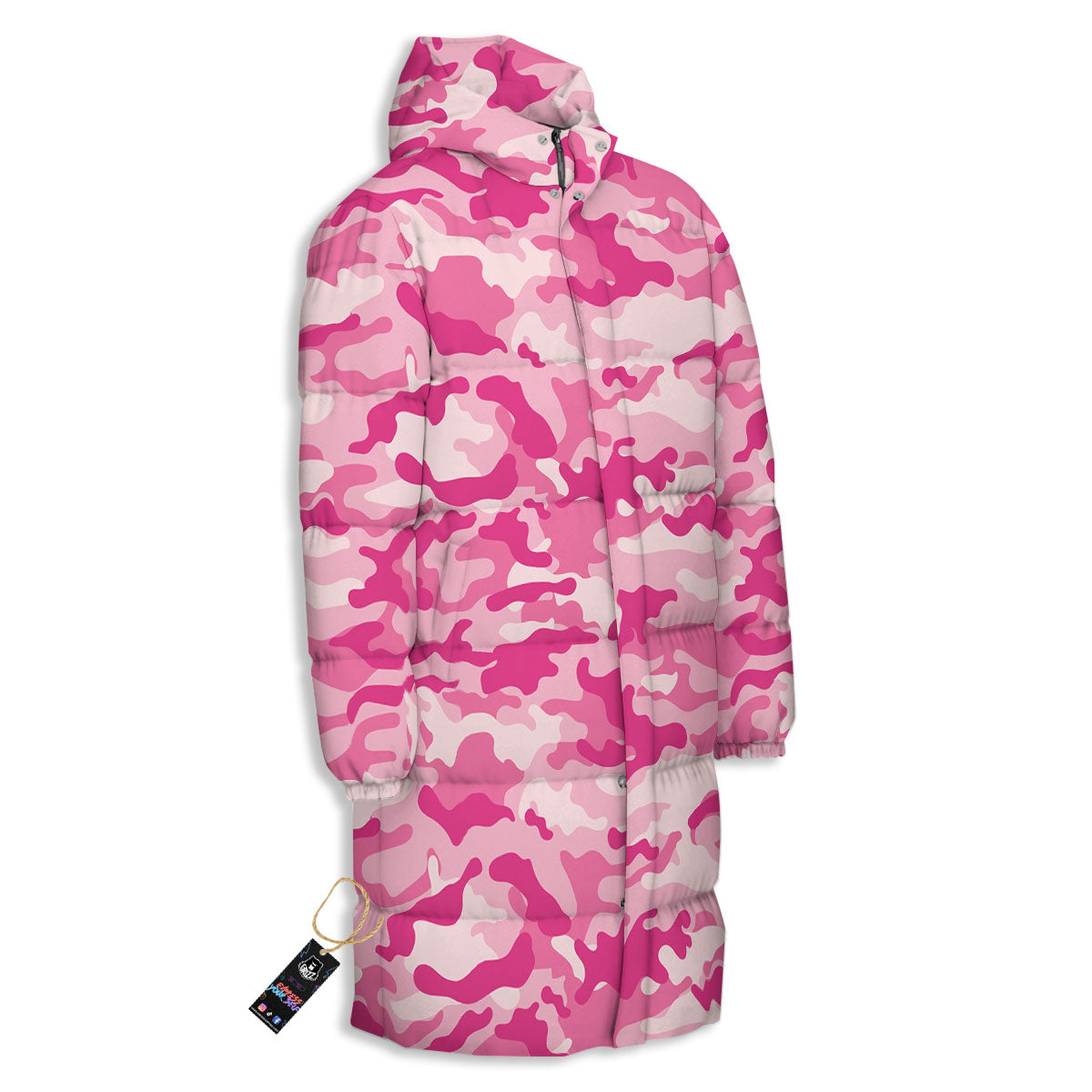Camouflage Pink Print Pattern Long Down Jacket-grizzshop