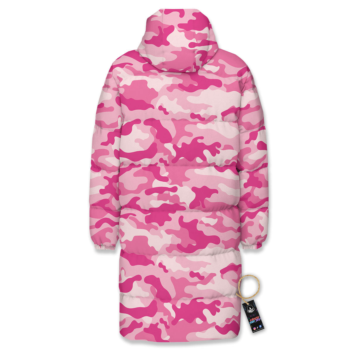Camouflage Pink Print Pattern Long Down Jacket-grizzshop