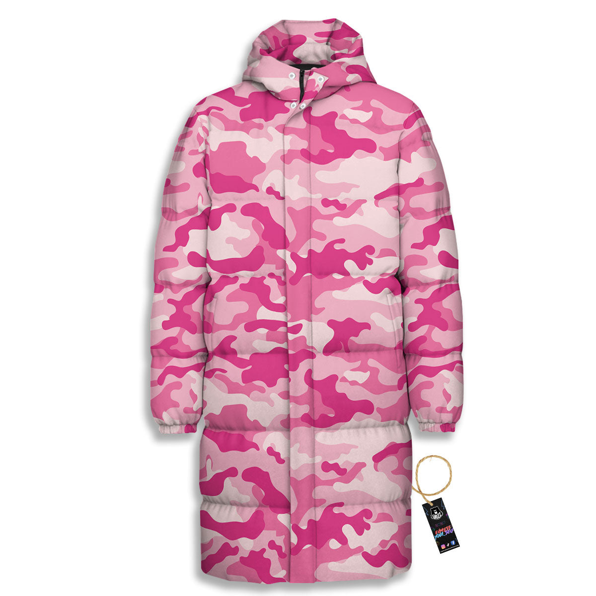 Camouflage Pink Print Pattern Long Down Jacket-grizzshop