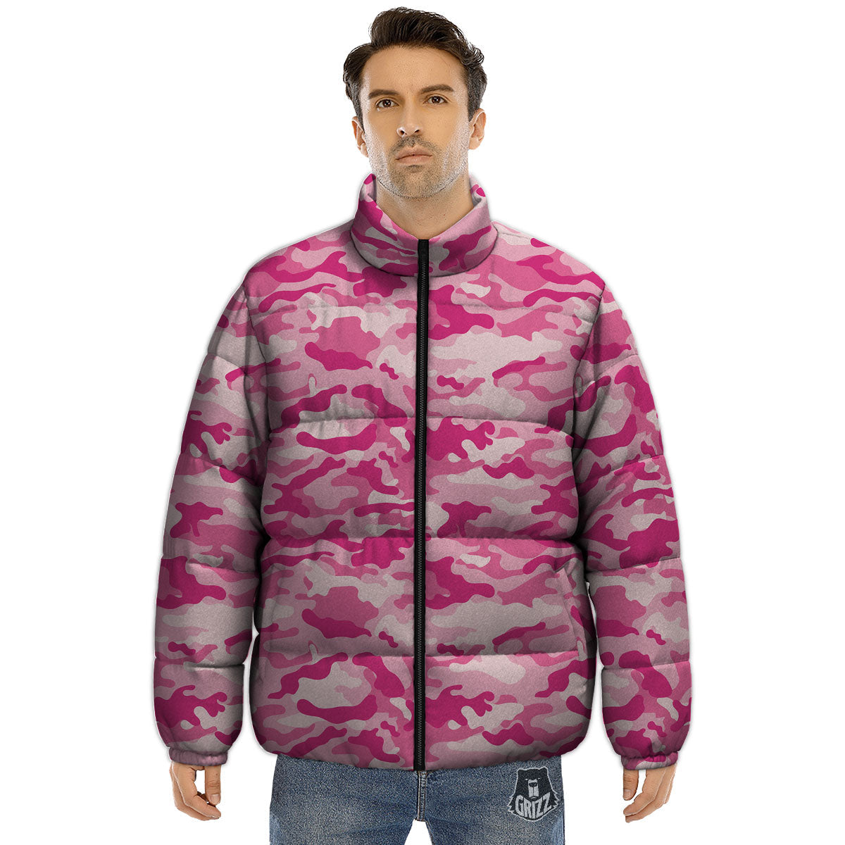 Camouflage Pink Print Pattern Puffer Jacket-grizzshop