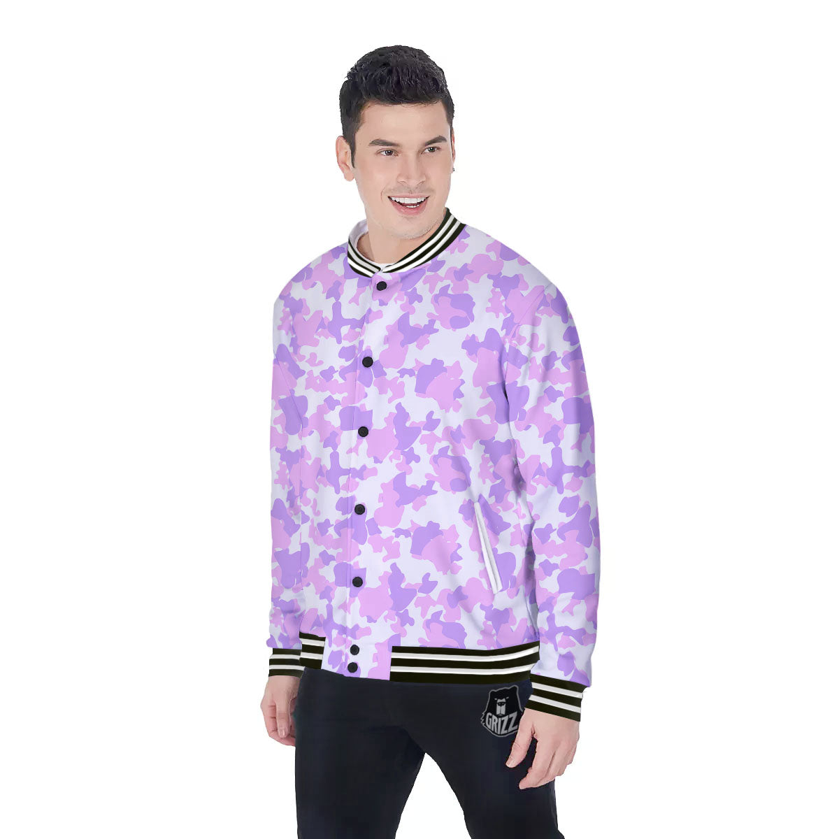 Camouflage Purple Pastel Print Baseball Jacket-grizzshop