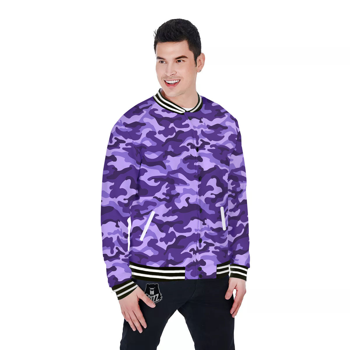 Camouflage Purple Print Pattern Baseball Jacket-grizzshop