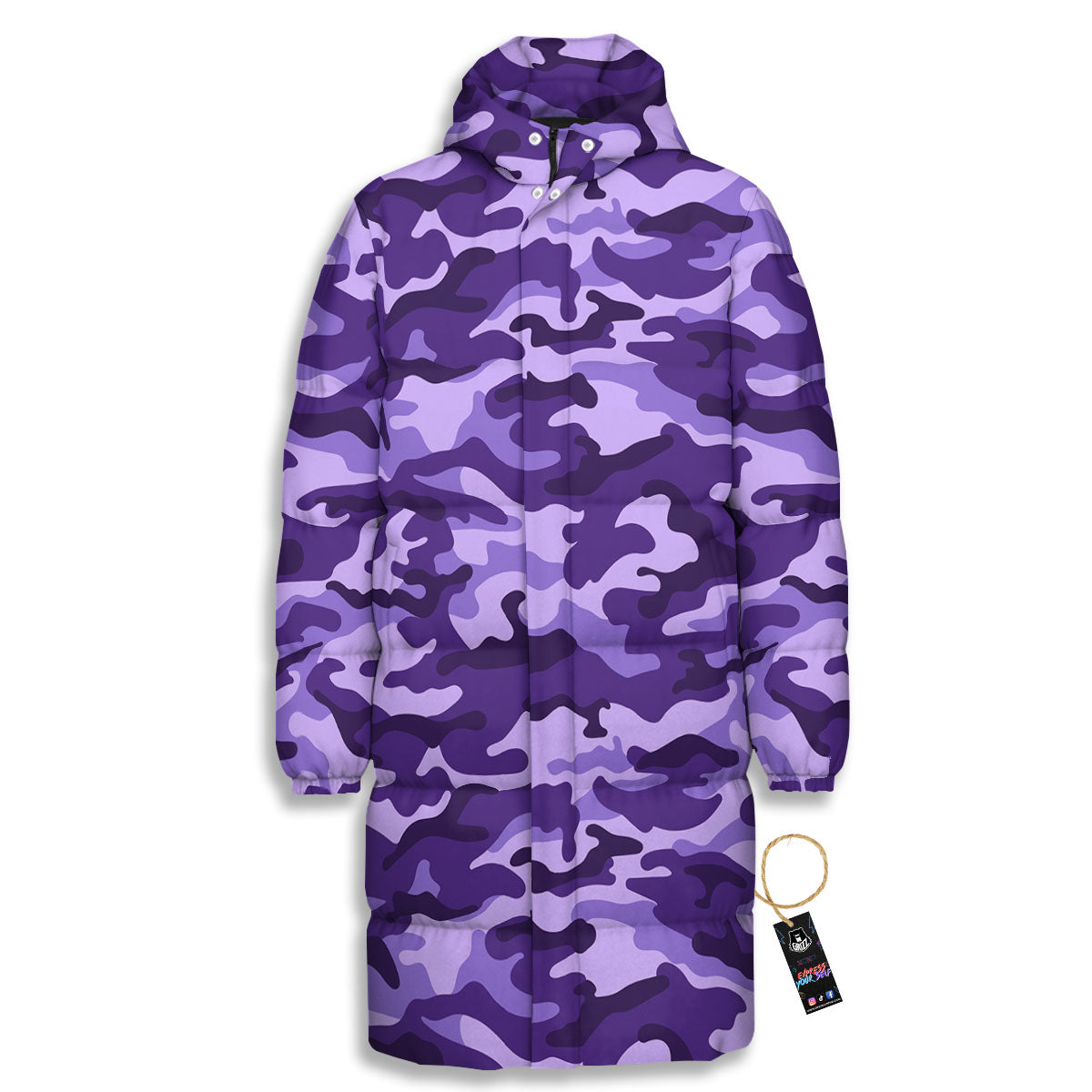 Camouflage Purple Print Pattern Long Down Jacket-grizzshop