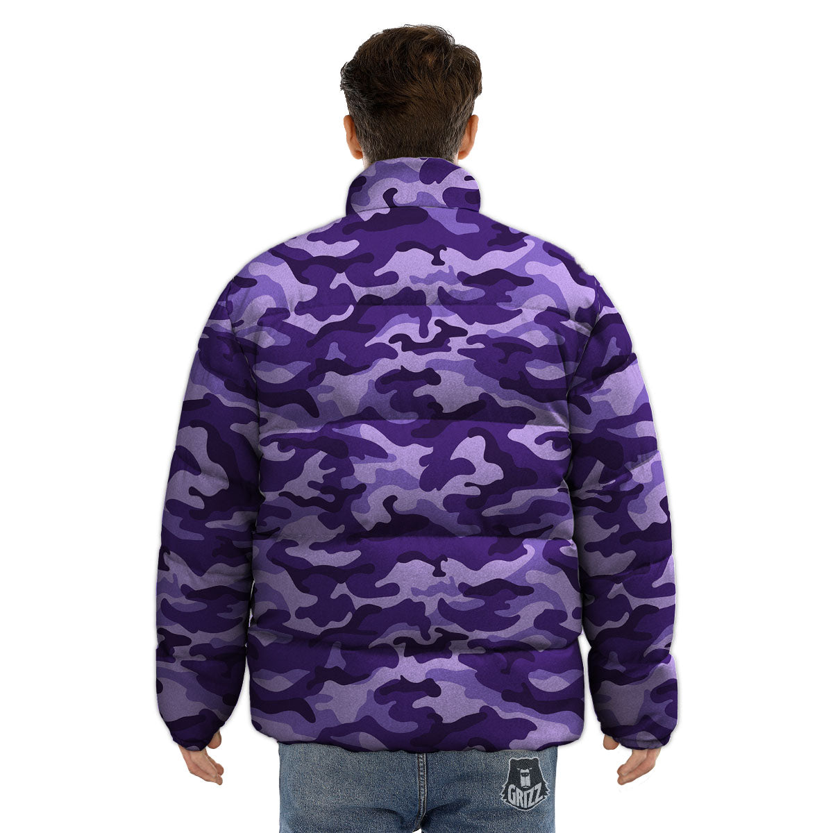 Camouflage Purple Print Pattern Puffer Jacket-grizzshop