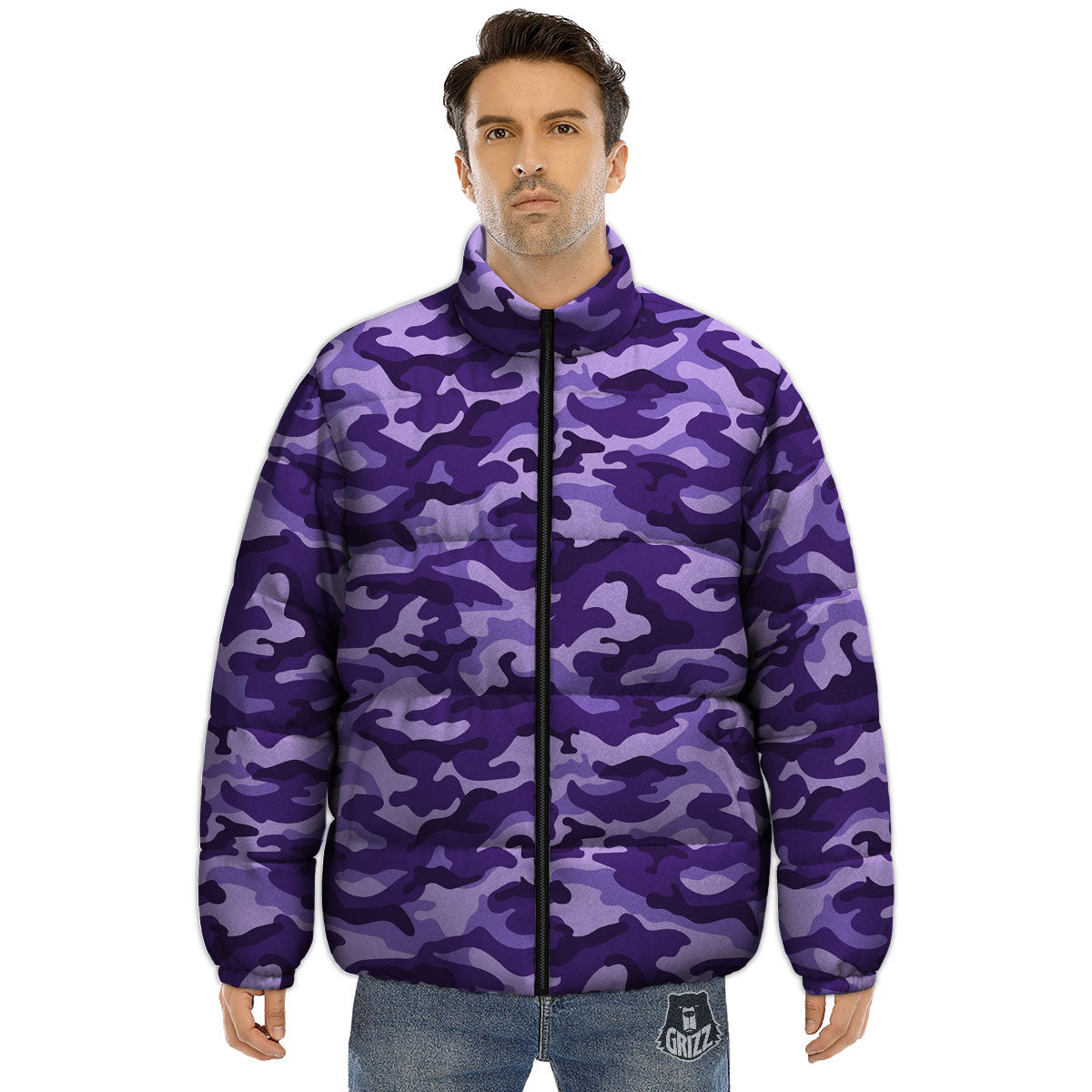 Camouflage Purple Print Pattern Puffer Jacket-grizzshop