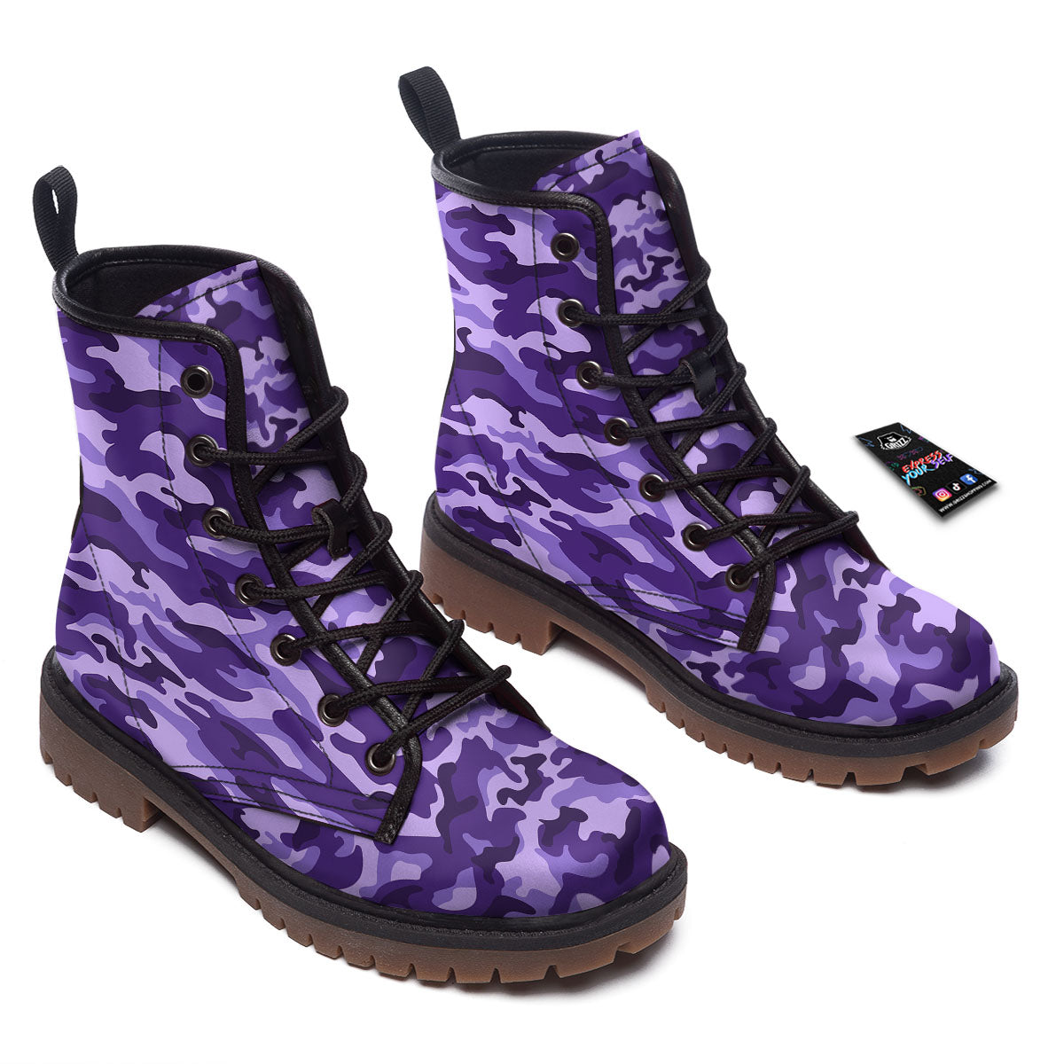 Camouflage Purple Print Pattern Work Boots-grizzshop