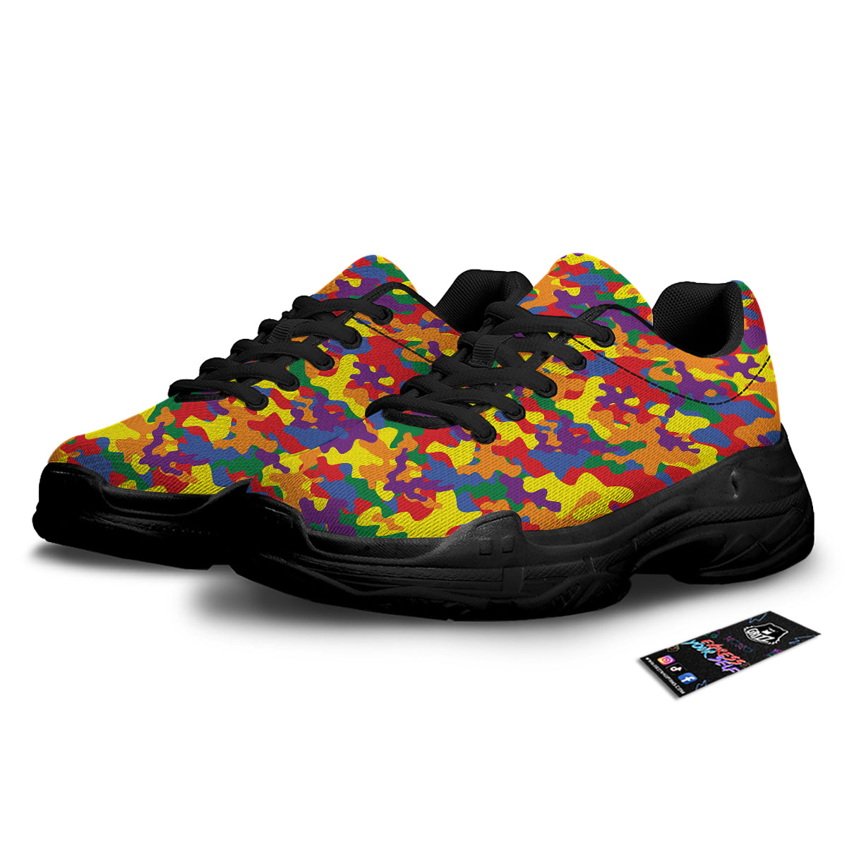 Camouflage Rainbow Print Black Chunky Shoes-grizzshop