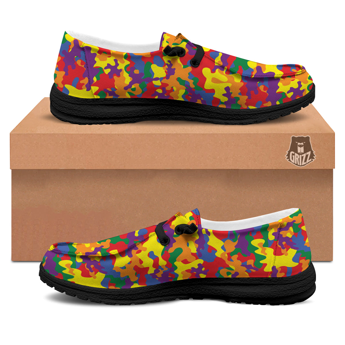 Camouflage Rainbow Print Black Loafers-grizzshop