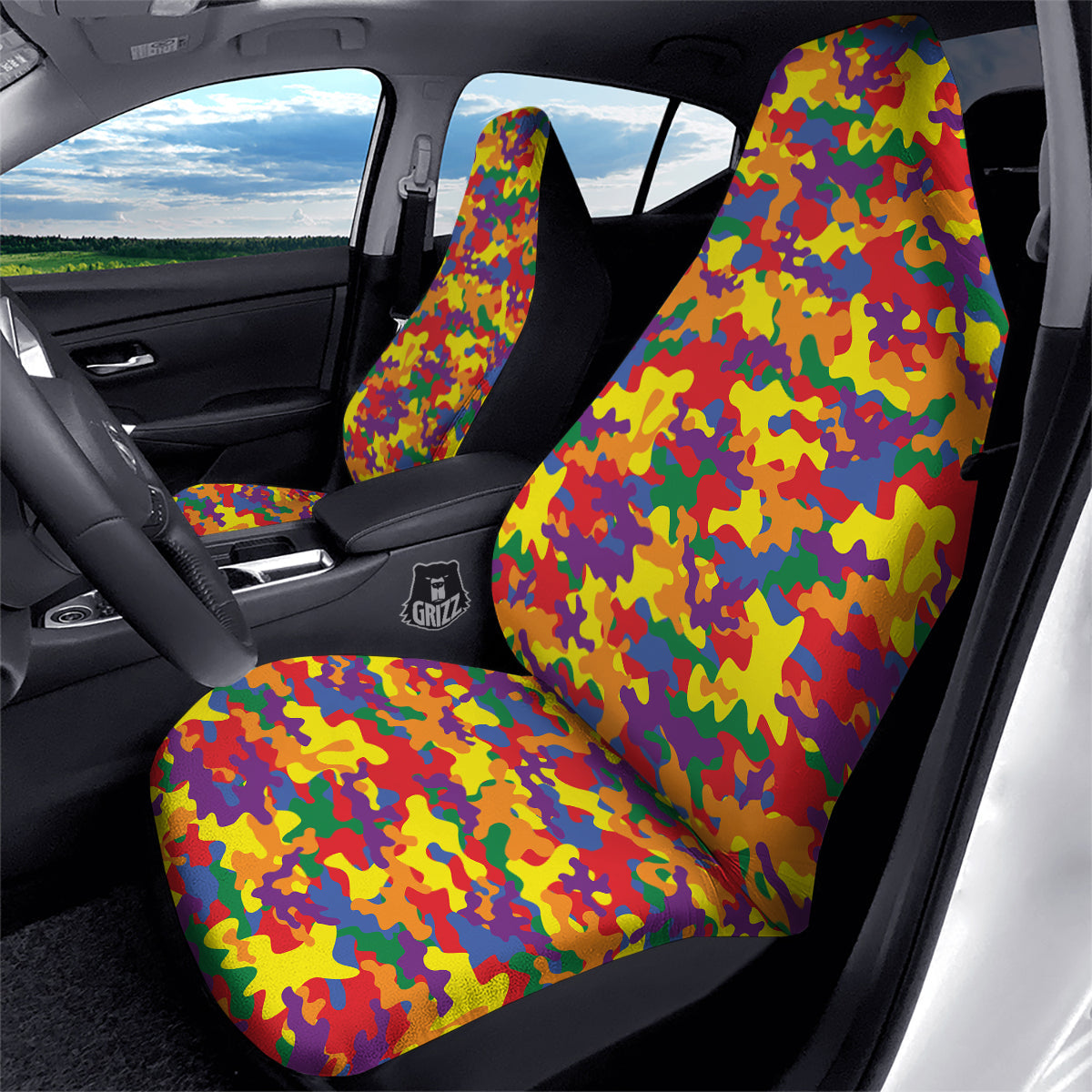 Camouflage Rainbow Print Car Seat Covers-grizzshop