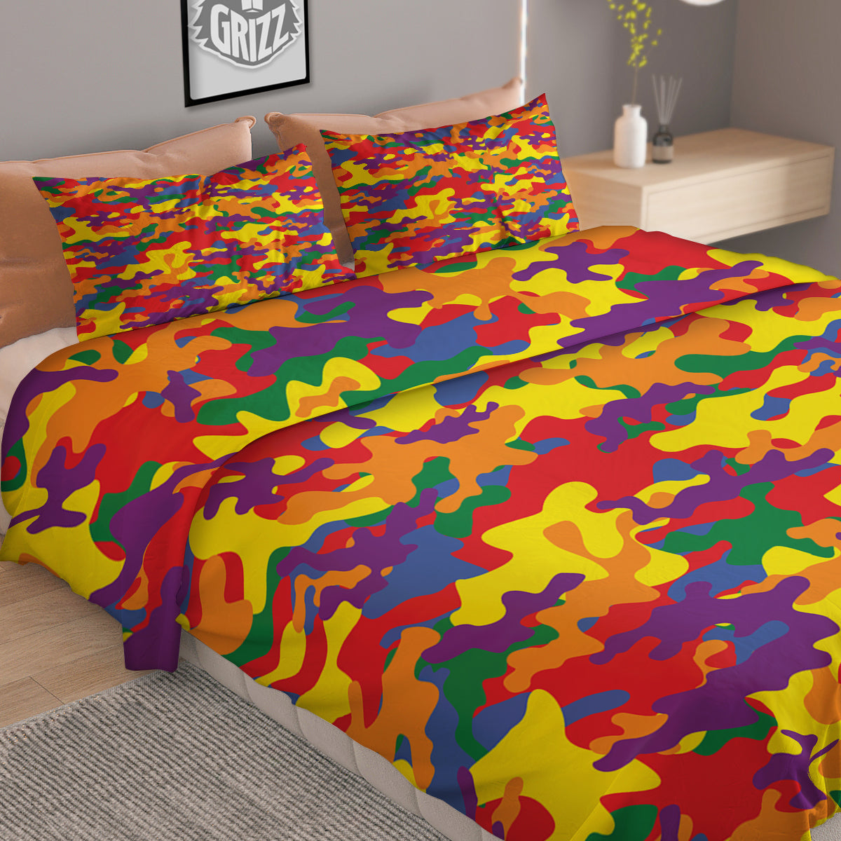 Camouflage Rainbow Print Duvet Cover Bedding Set
