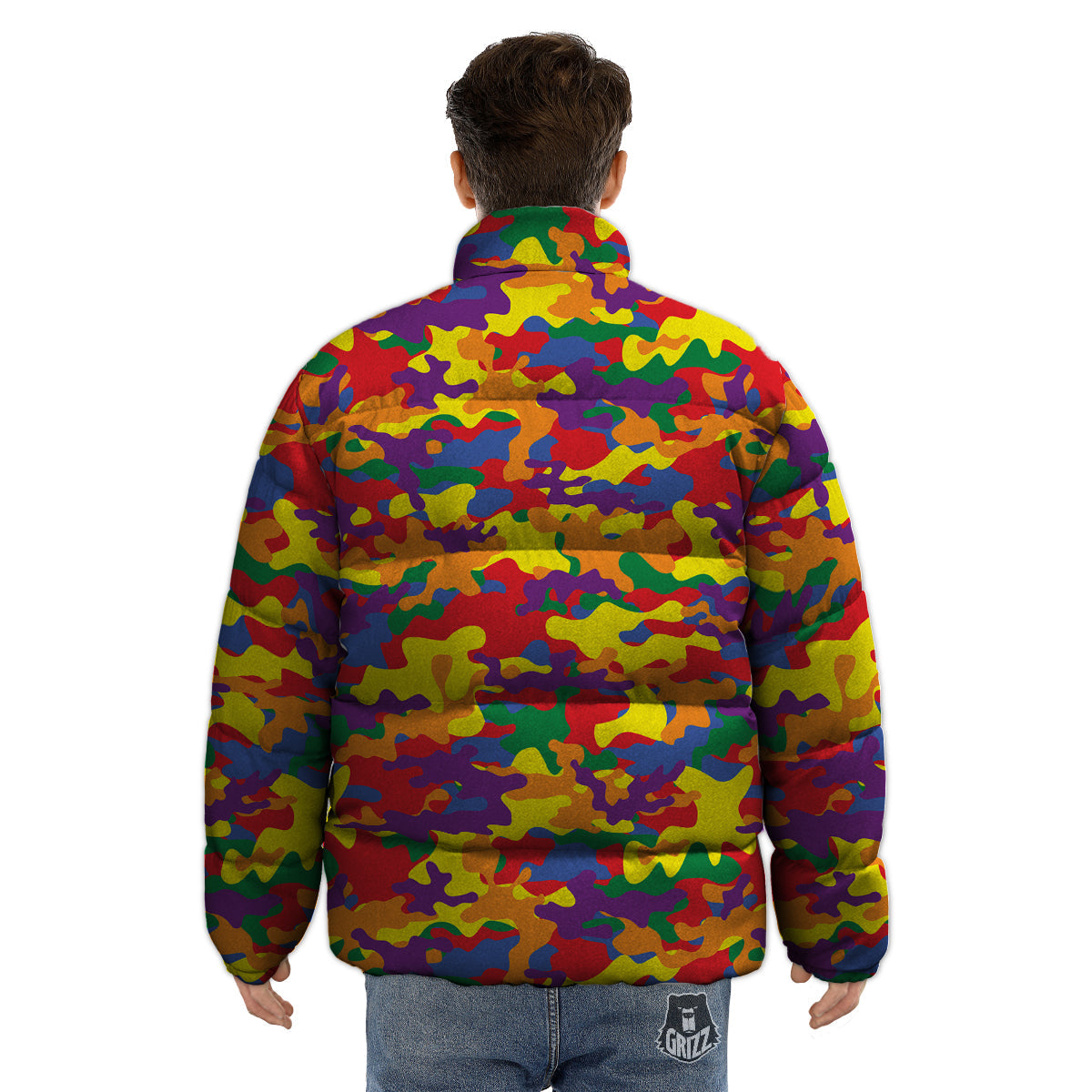 Camouflage Rainbow Print Puffer Jacket-grizzshop