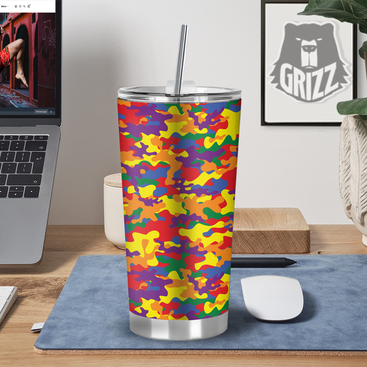 Camouflage Rainbow Print Tumbler-grizzshop