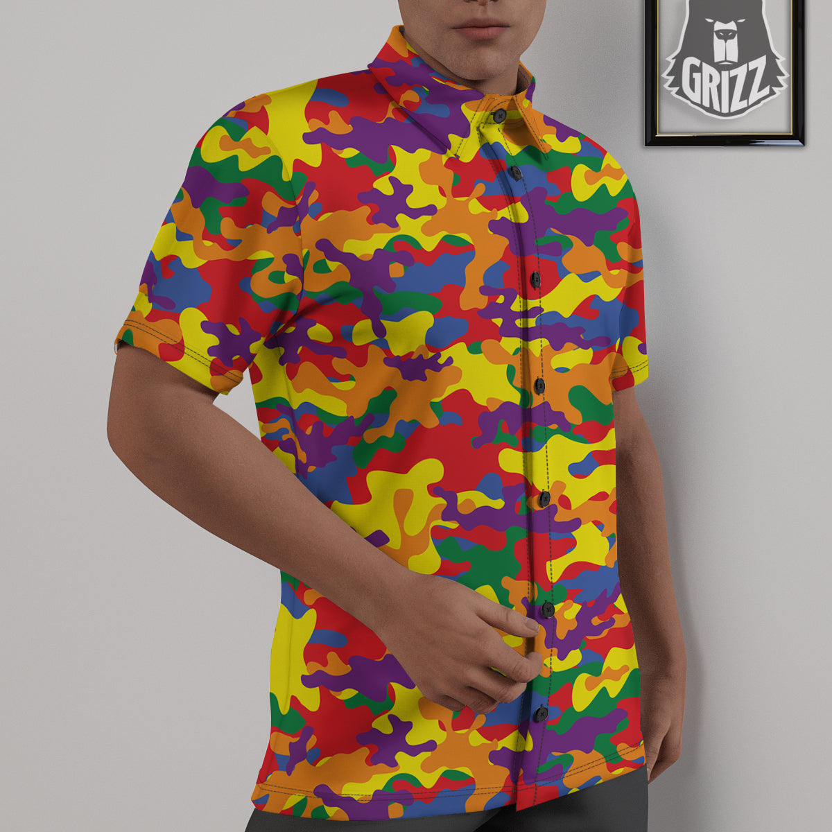 Camouflage Rainbow Print Untucked Shirts-grizzshop