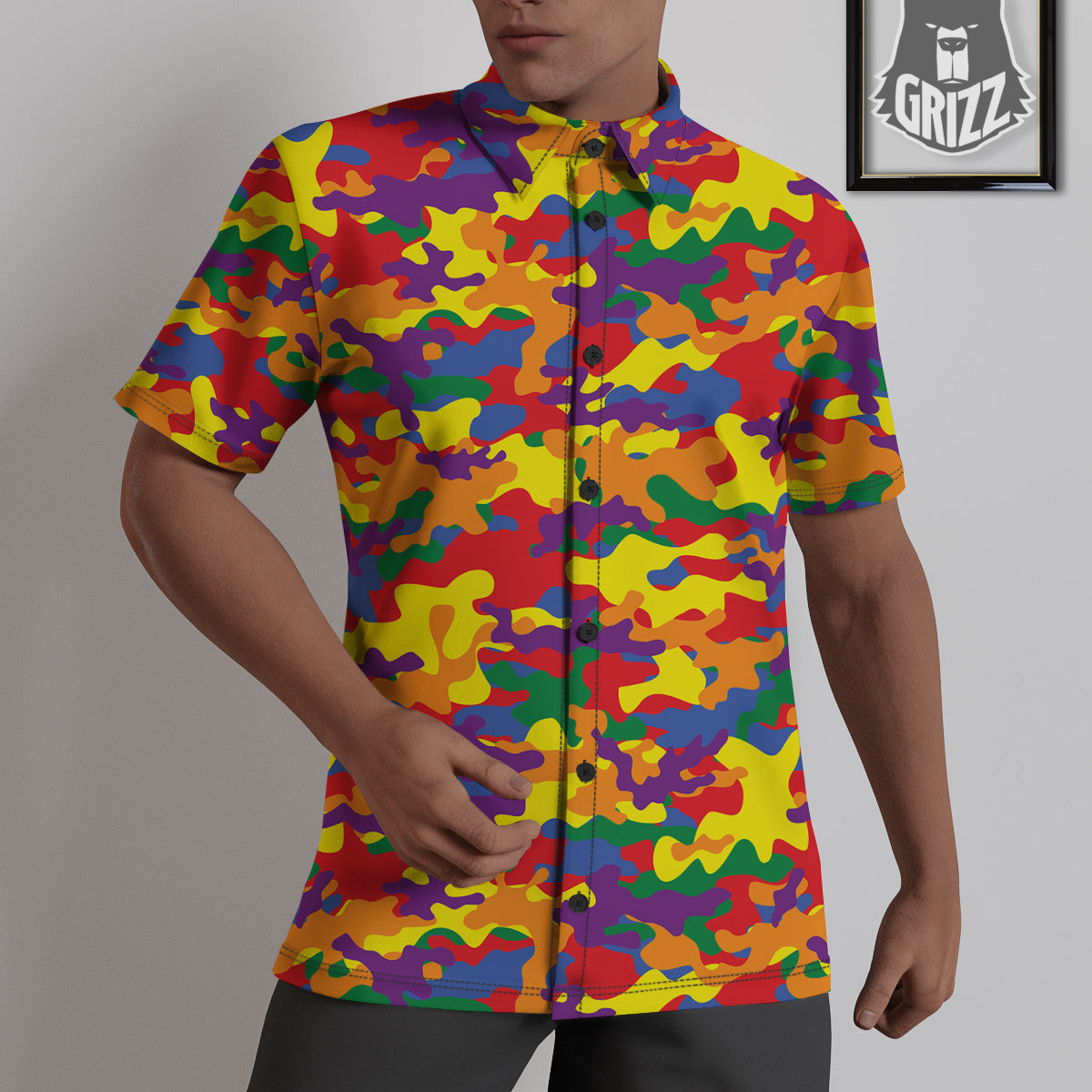 Camouflage Rainbow Print Untucked Shirts-grizzshop