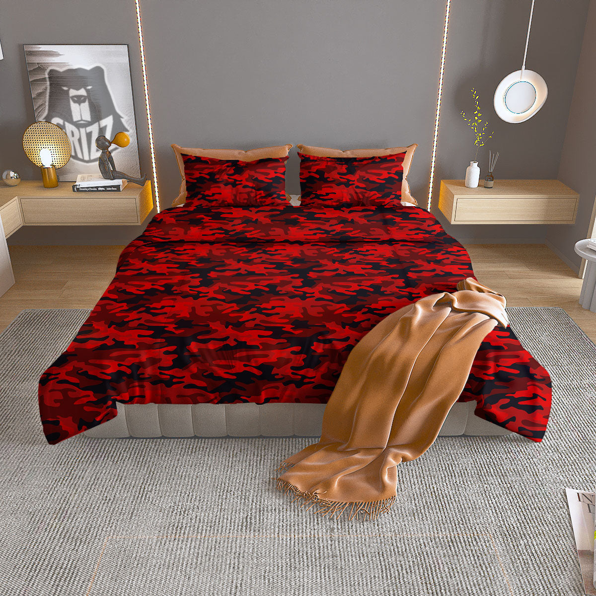 Camouflage Red And Black Print Duvet Cover Bedding Set