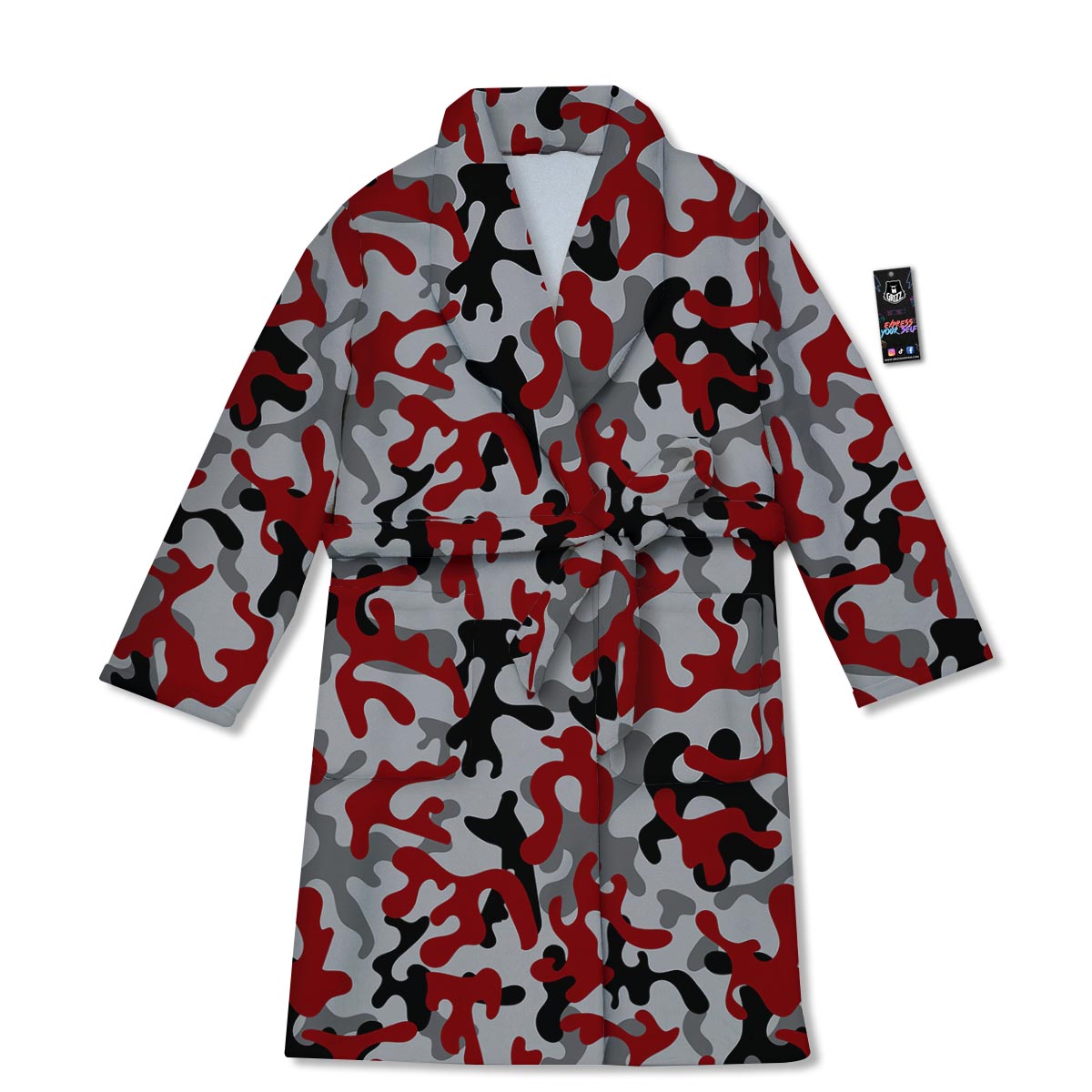 Camouflage Red Grey Print Pattern Bathrobe-grizzshop