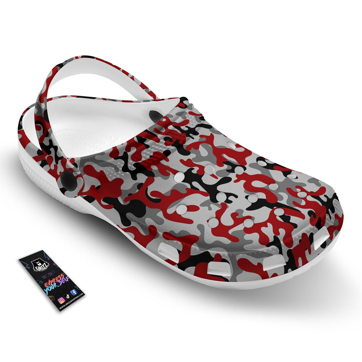 Camouflage Red Grey Print Pattern Clog-grizzshop