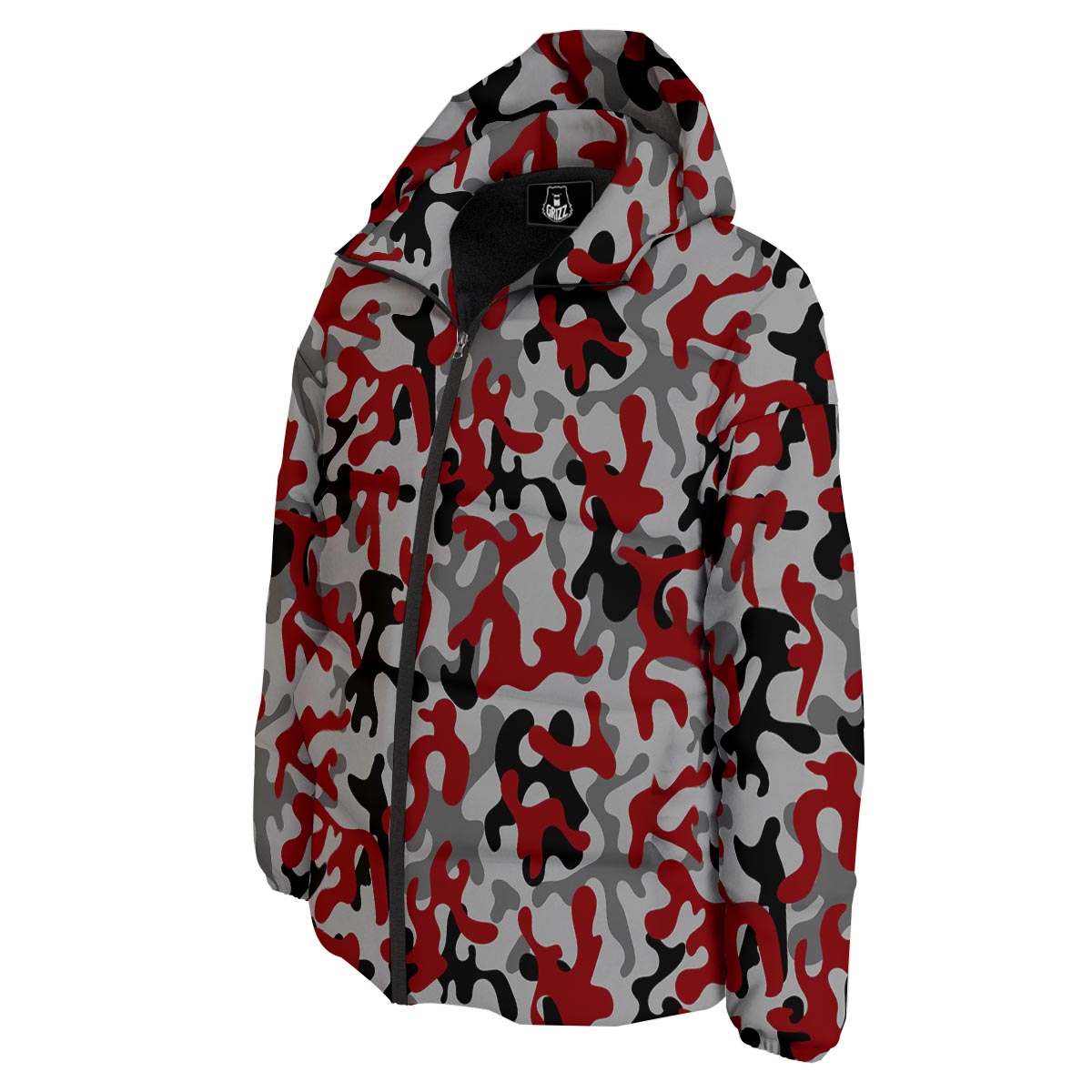 Camouflage Red Grey Print Pattern Down Jacket-grizzshop