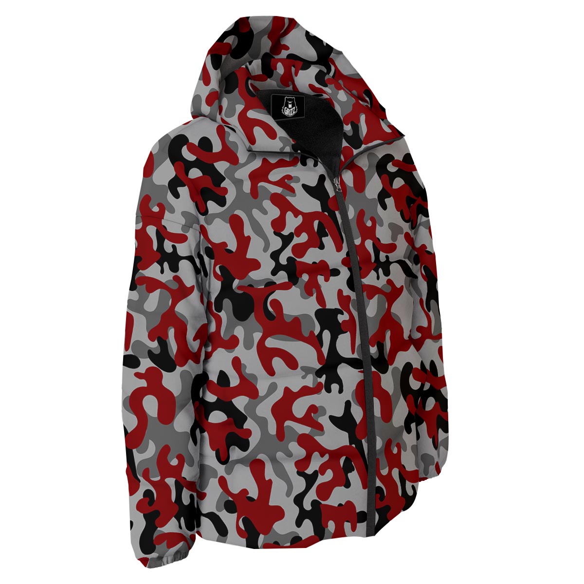 Camouflage Red Grey Print Pattern Down Jacket-grizzshop