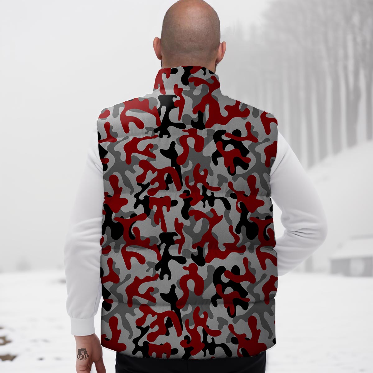 Camouflage Red Grey Print Pattern Down Vest-grizzshop