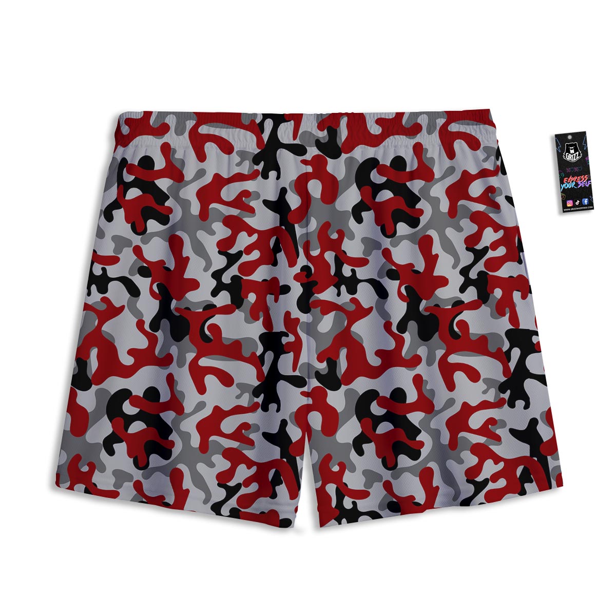 Camouflage Red Grey Print Pattern Mesh Shorts