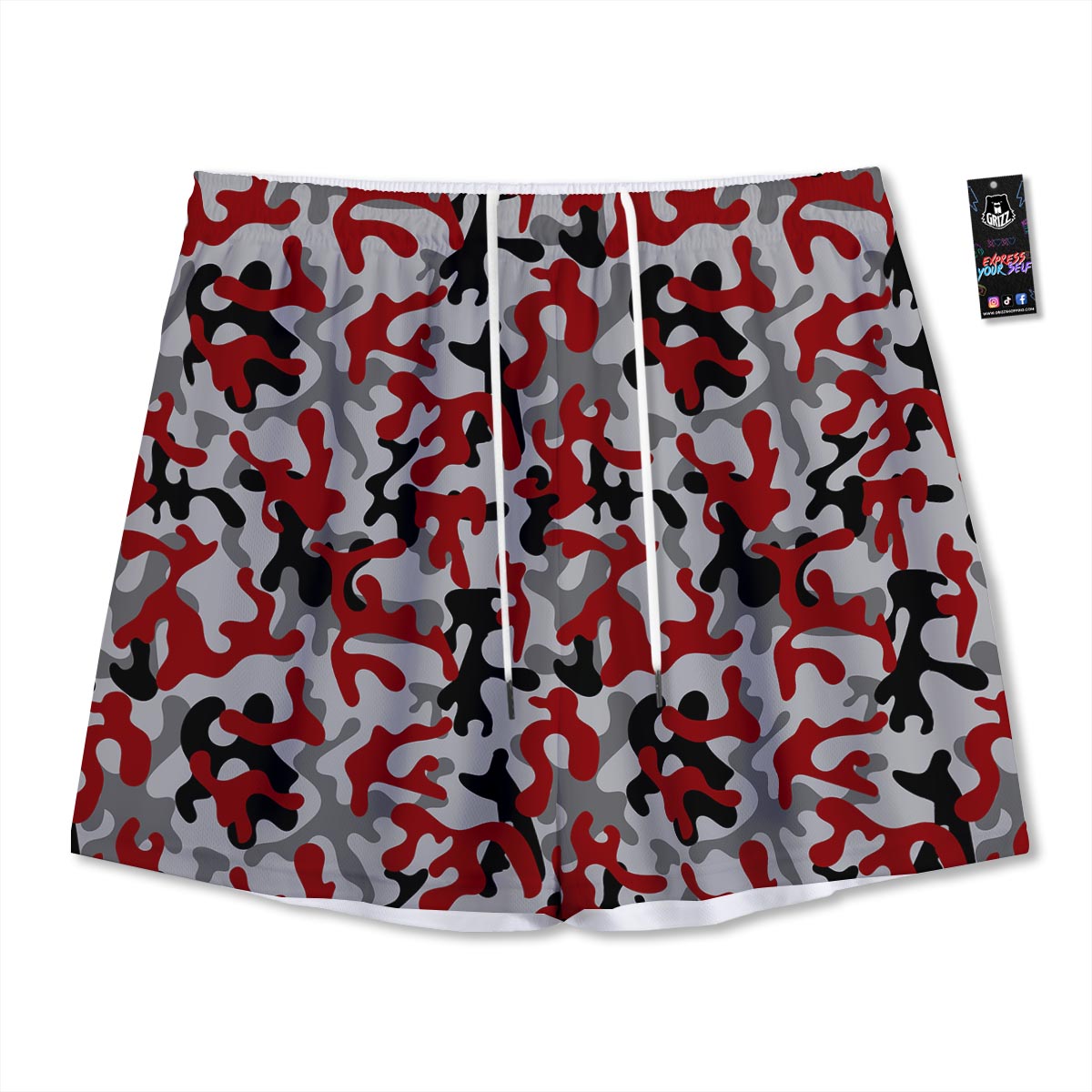 Camouflage Red Grey Print Pattern Mesh Shorts