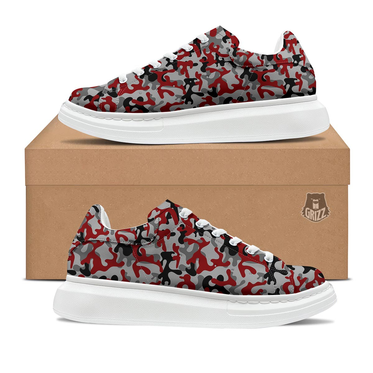 Camouflage Red Grey Print Pattern Platform Shoes-grizzshop