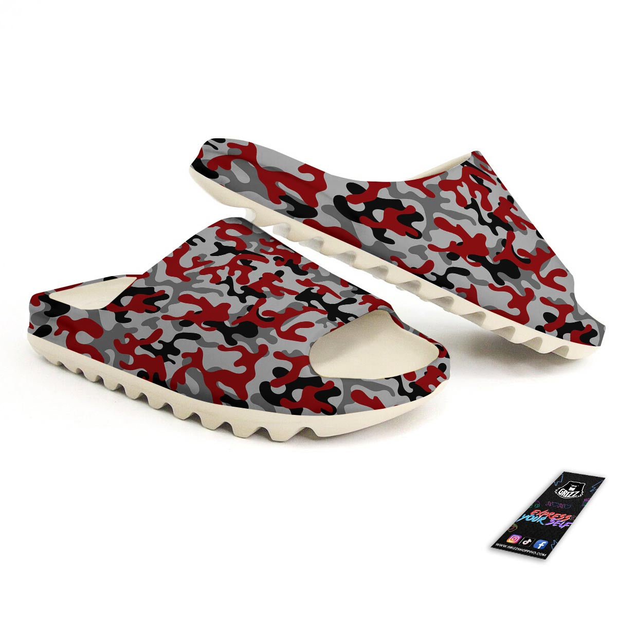 Camouflage Red Grey Print Pattern Sandals-grizzshop