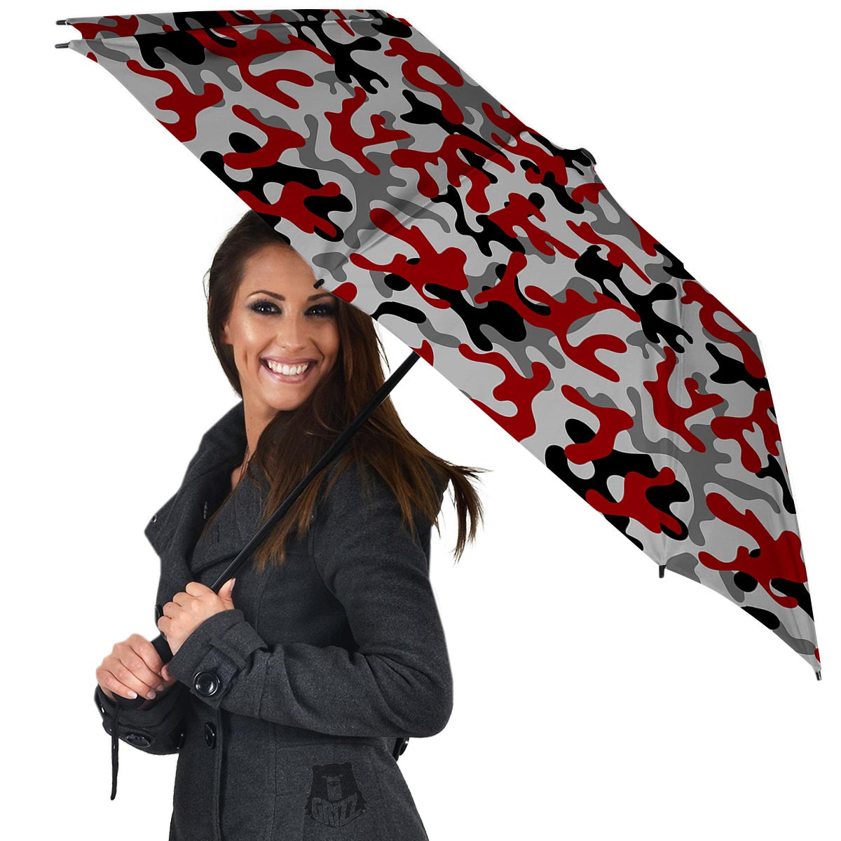 Camouflage Red Grey Print Pattern Umbrella-grizzshop