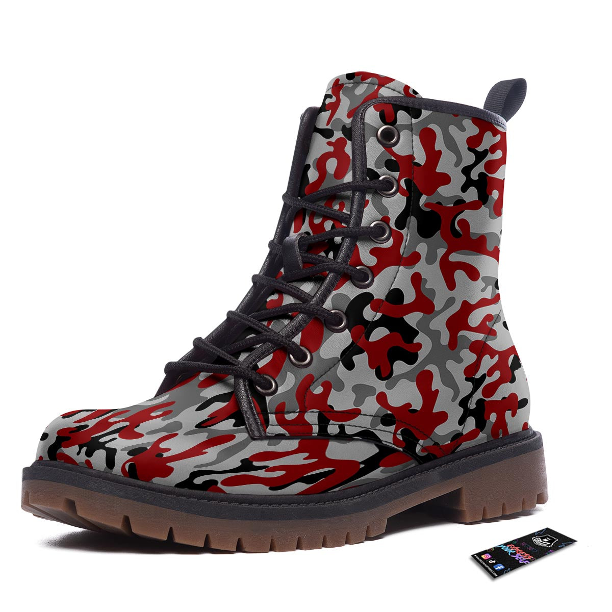 Camouflage Red Grey Print Pattern Work Boots-grizzshop