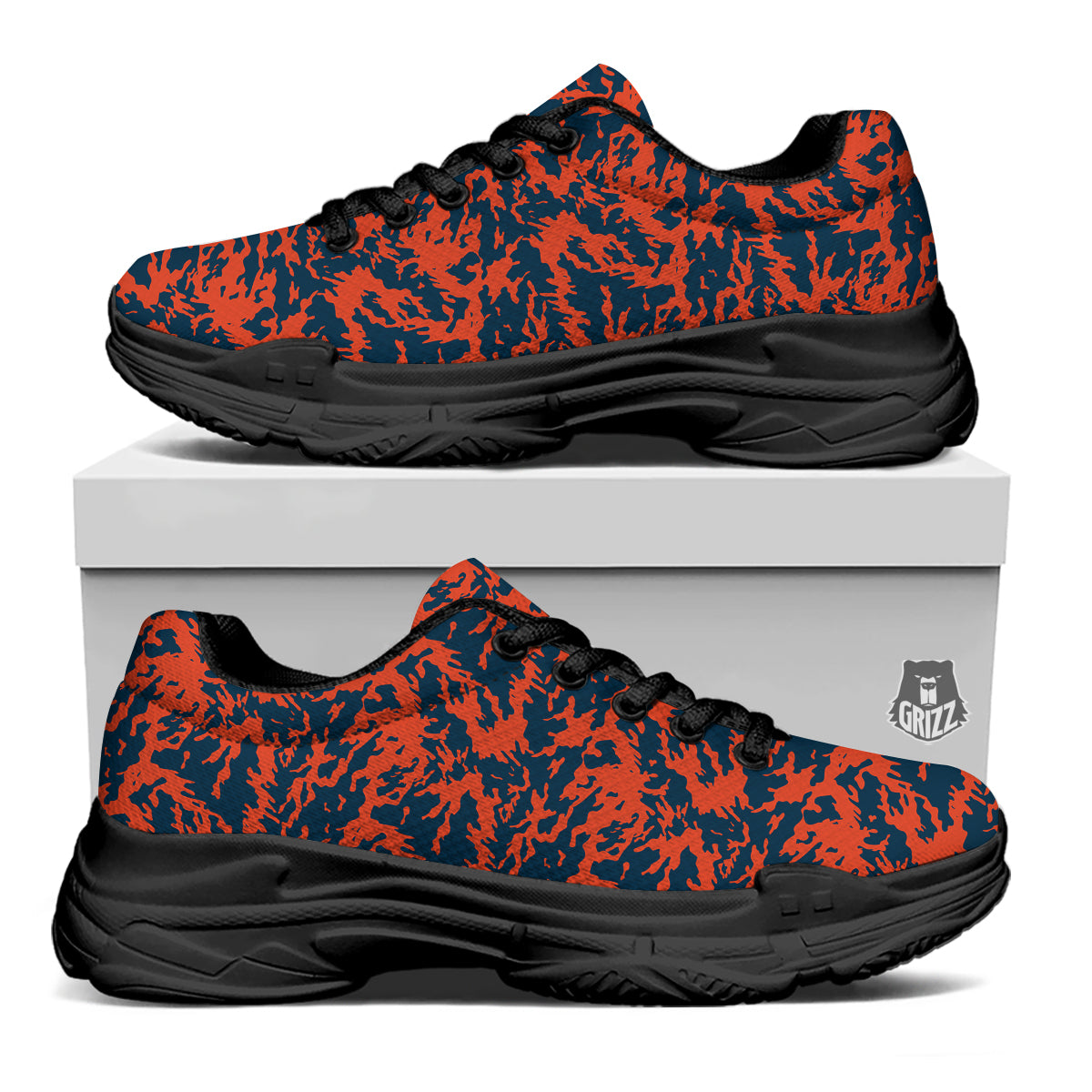 Camouflage Red Spots Print Pattern Black Chunky Shoes-grizzshop