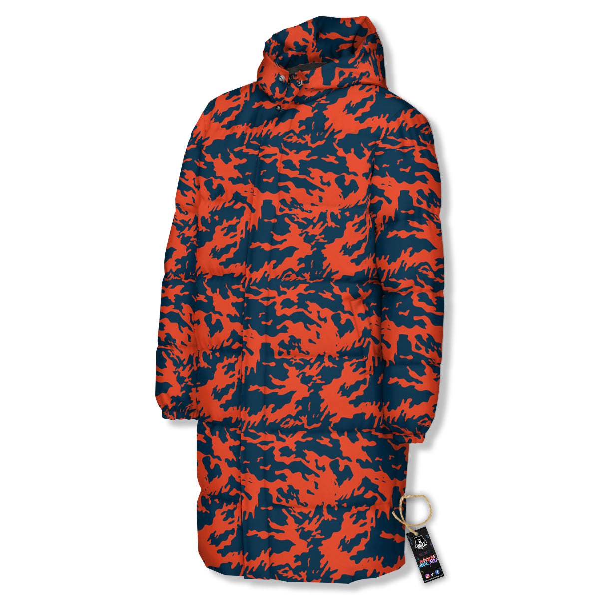 Camouflage Red Spots Print Pattern Long Down Jacket-grizzshop