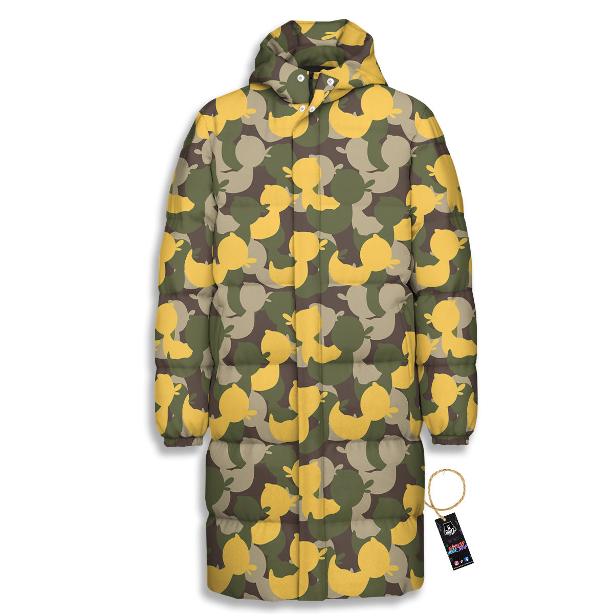 Camouflage Rubber Ducks Print Pattern Long Down Jacket-grizzshop