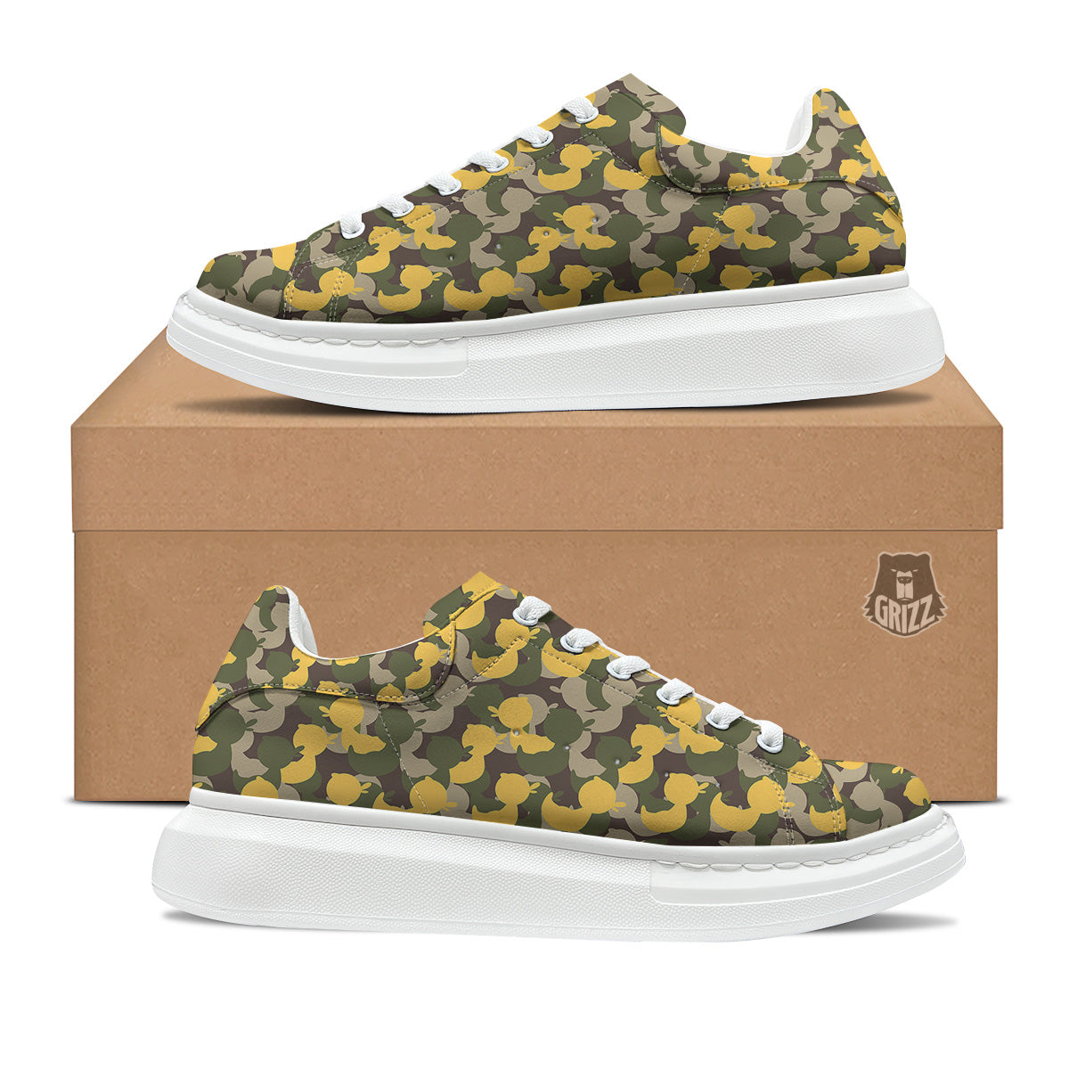 Camouflage Rubber Ducks Print Pattern Platform Shoes-grizzshop