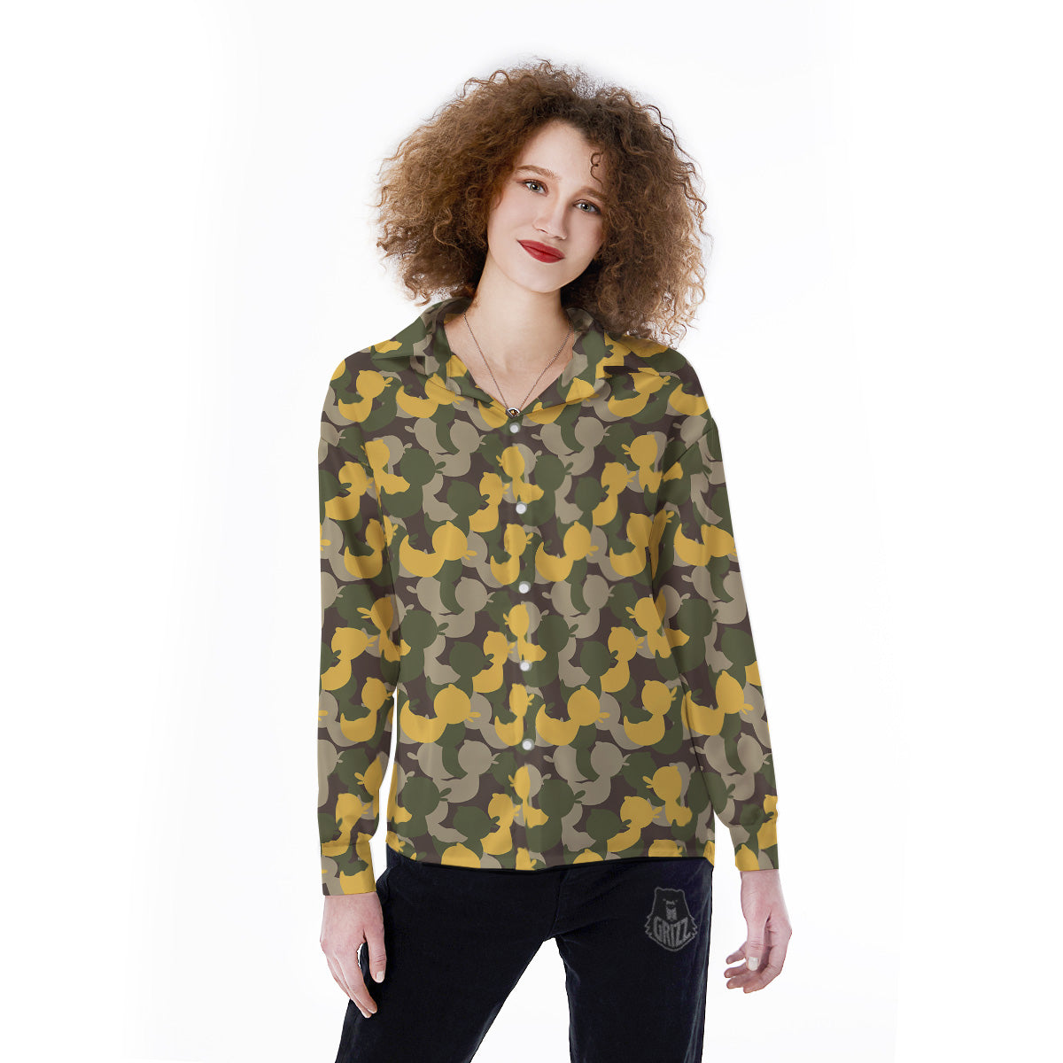 Camouflage Rubber Ducks Print Pattern Women's Long Sleeve Shirts-grizzshop